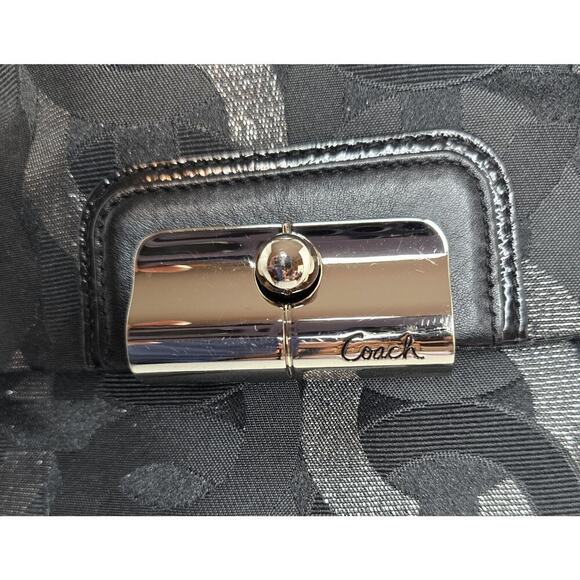 Coach Sig Kristin Metallic Zip Bag Tote Shoulder Bag Black/Silver 18286 - Picture 3 of 15